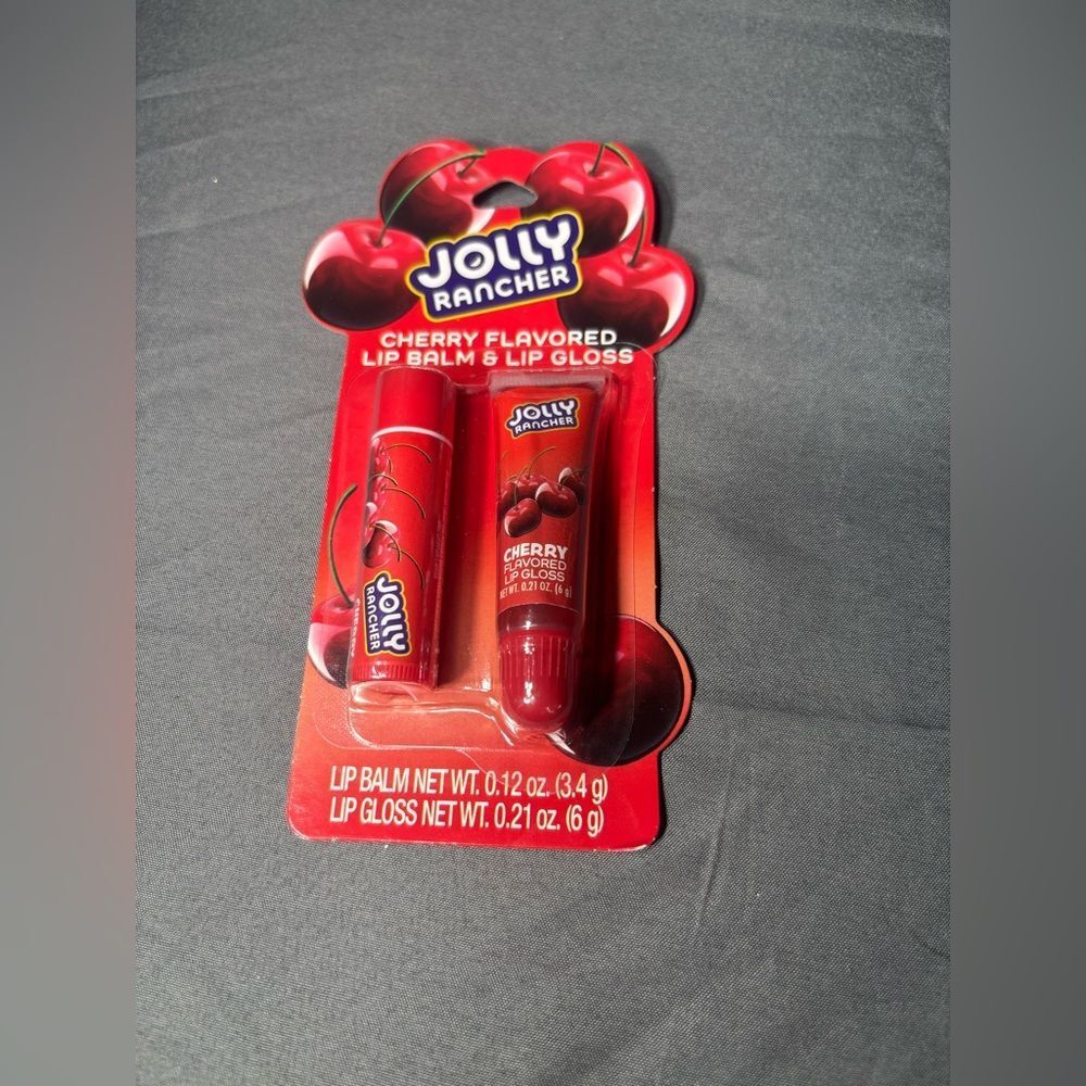 New Jolly Rancher Cherry Flavored Lip Balm & Lip Gloss Duo NWT